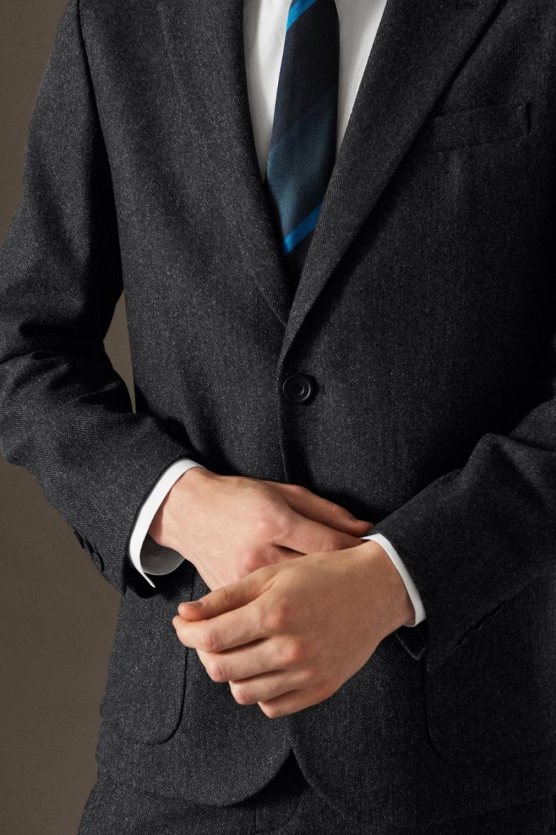 Blazer Barbati COS Herringbone Lână - Regular Gri Inchis | MLWTH-4962