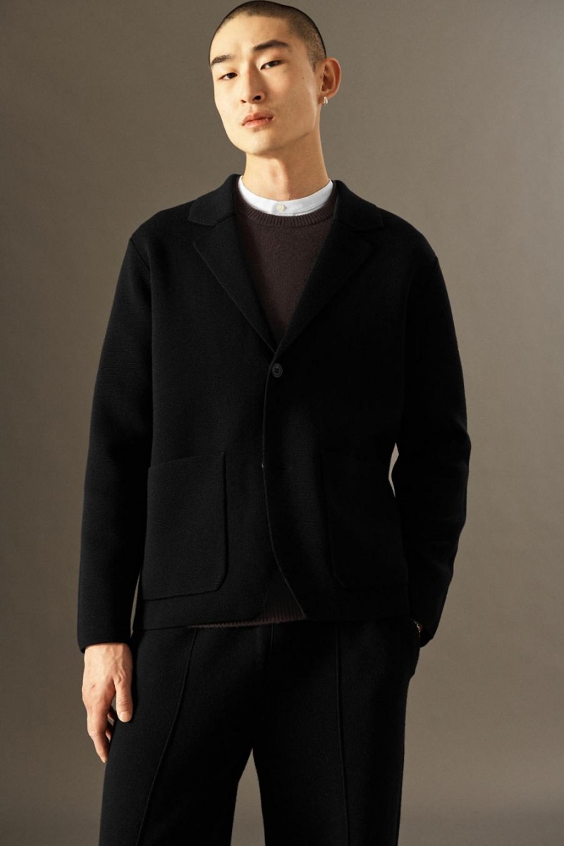 Blazer Barbati COS Tricotate Merino Lână - Regular Negrii | DUXFP-7513