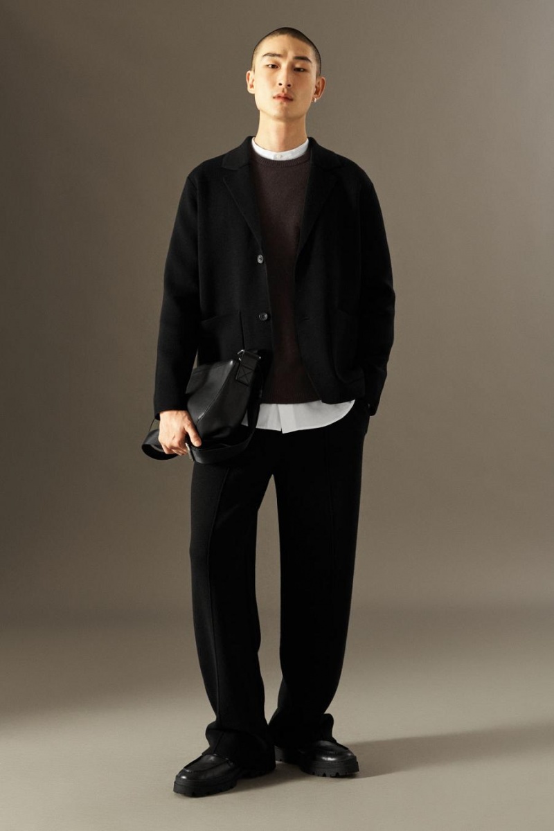 Blazer Barbati COS Tricotate Merino Lână - Regular Negrii | DUXFP-7513