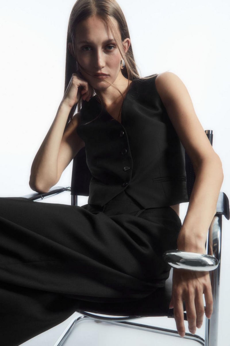 Blazer Dama COS Belted Lână Negrii | BIHQZ-3658