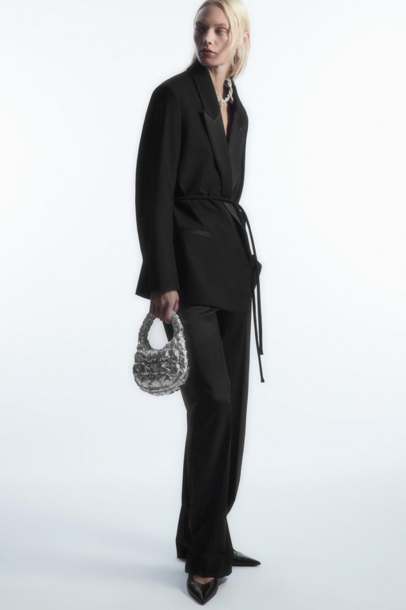 Blazer Dama COS Belted Satin-lapel Tuxedo Negrii | UDHPZ-3064