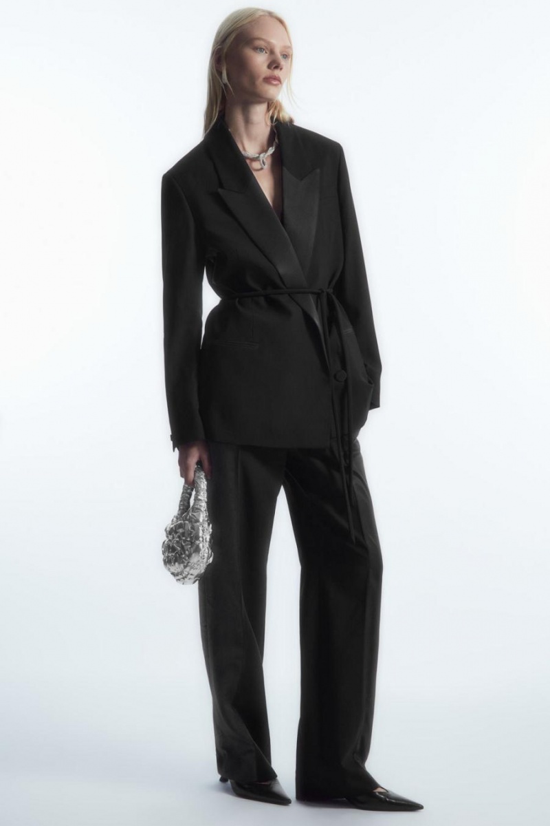 Blazer Dama COS Belted Satin-lapel Tuxedo Negrii | UDHPZ-3064