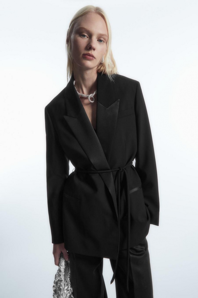 Blazer Dama COS Belted Satin-lapel Tuxedo Negrii | UDHPZ-3064
