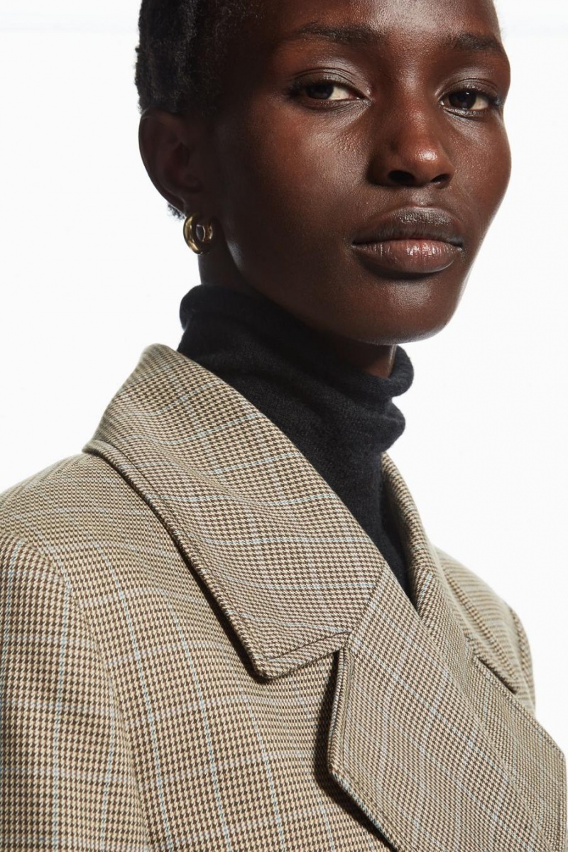 Blazer Dama COS Checked Double-breasted Maro | NHOWG-0685