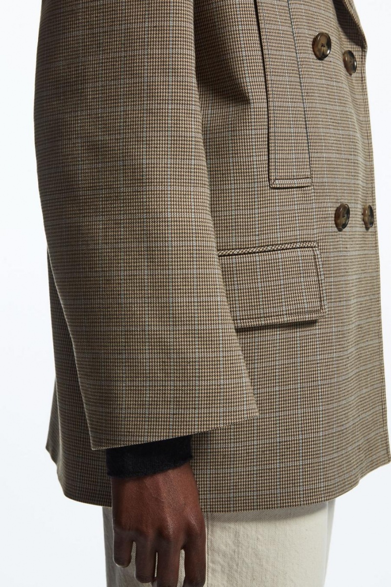 Blazer Dama COS Checked Double-breasted Maro | NHOWG-0685