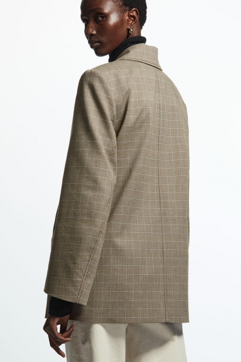Blazer Dama COS Checked Double-breasted Maro | NHOWG-0685