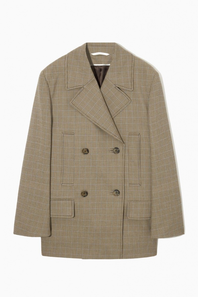 Blazer Dama COS Checked Double-breasted Maro | NHOWG-0685