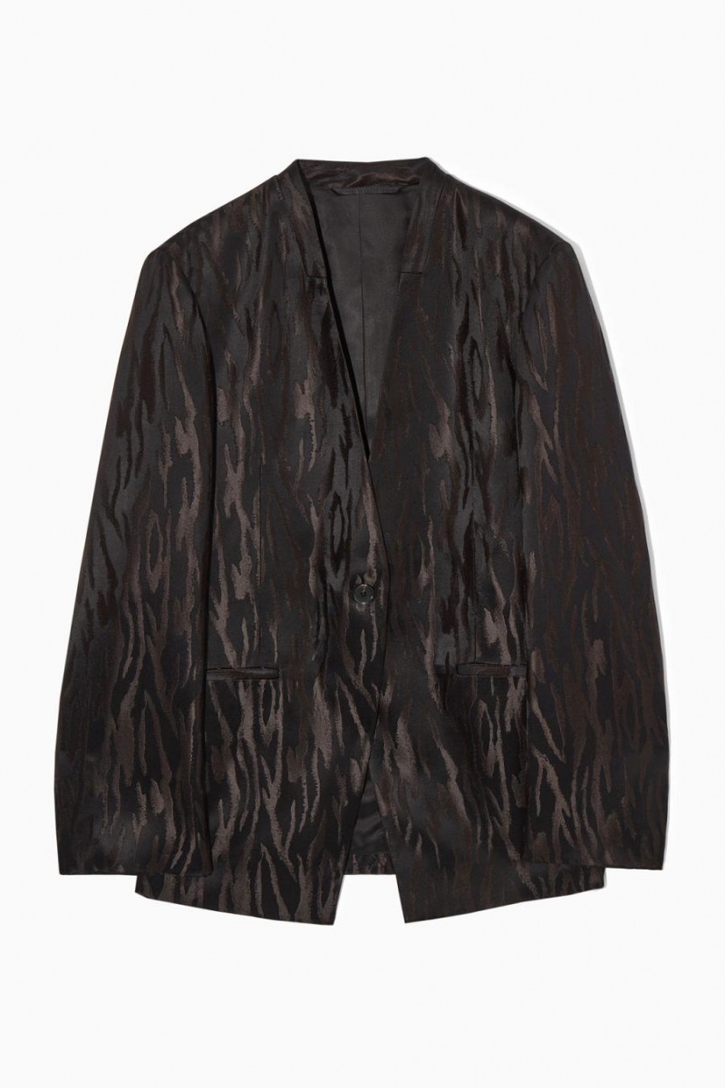 Blazer Dama COS Collarless Zebra-jacquard Maro Inchis Negrii | TQKDM-8453
