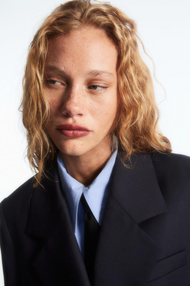 Blazer Dama COS Double-breasted Lână Bleumarin | FEPSN-8201