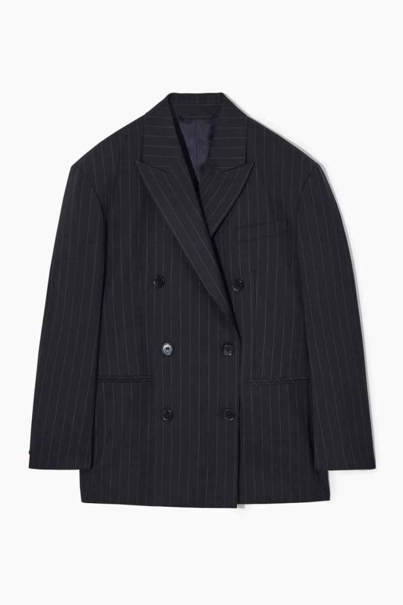 Blazer Dama COS Oversized Pinstriped Lână Bleumarin | JUAPB-0476