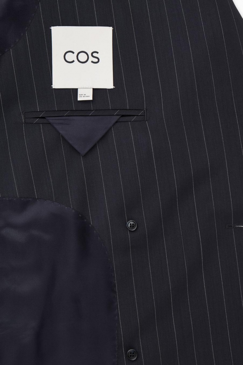 Blazer Dama COS Oversized Pinstriped Lână Bleumarin | JUAPB-0476