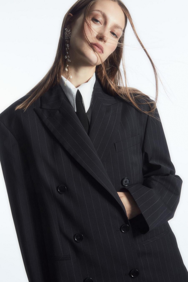 Blazer Dama COS Oversized Pinstriped Lână Bleumarin | JUAPB-0476