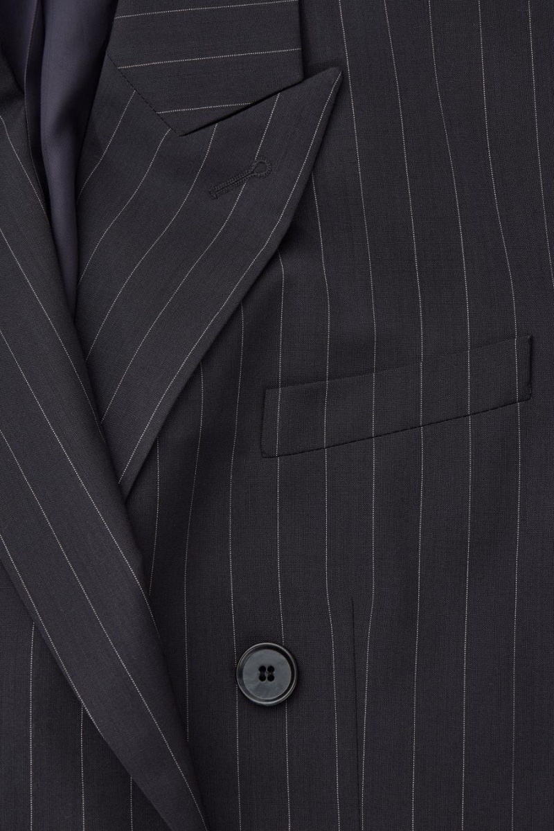 Blazer Dama COS Oversized Pinstriped Lână Bleumarin | JUAPB-0476