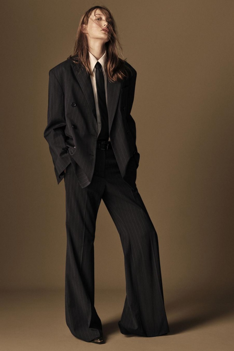 Blazer Dama COS Oversized Pinstriped Lână Bleumarin | JUAPB-0476