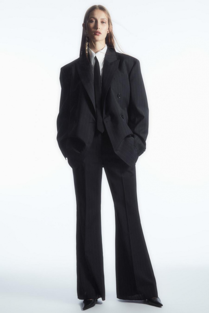 Blazer Dama COS Oversized Pinstriped Lână Bleumarin | JUAPB-0476