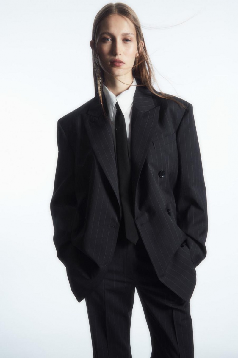 Blazer Dama COS Oversized Pinstriped Lână Bleumarin | JUAPB-0476