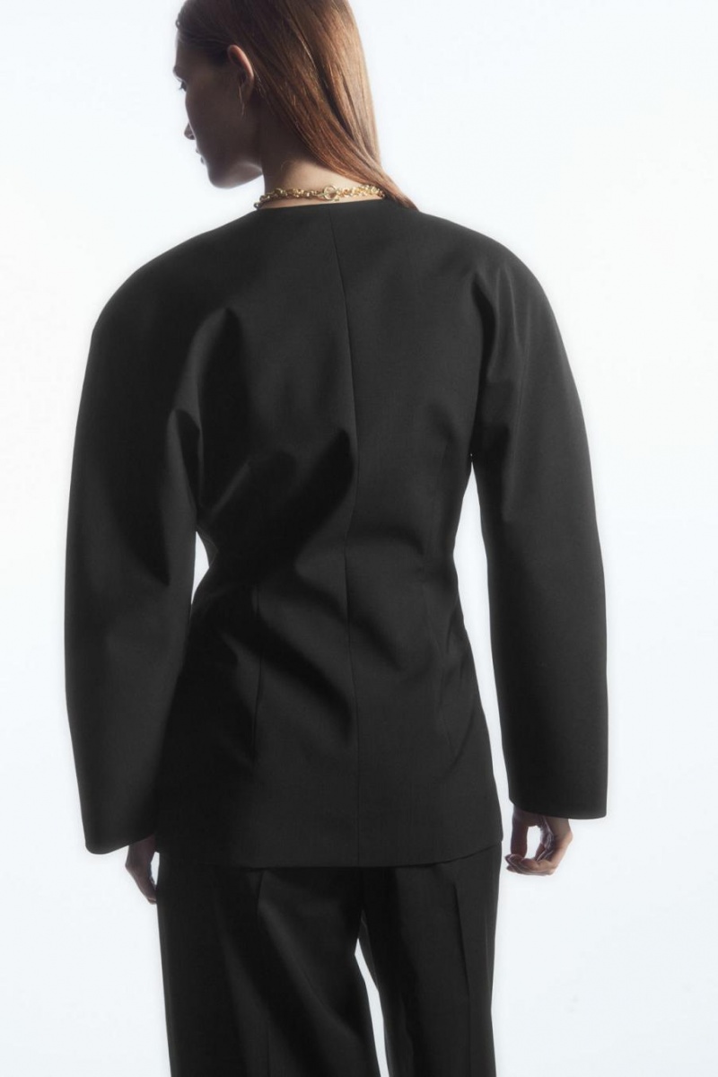 Blazer Dama COS Sculpted Collarless Lână Negrii | NZQAW-4037