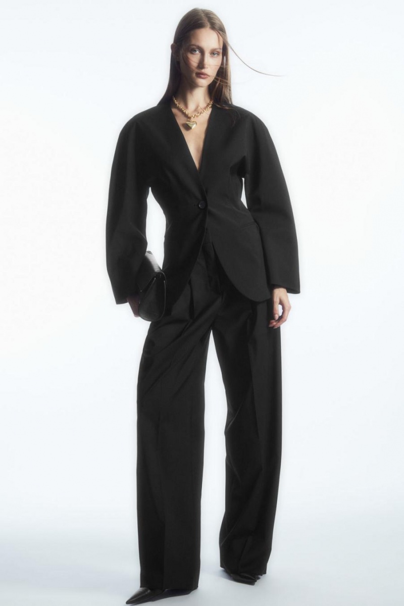 Blazer Dama COS Sculpted Collarless Lână Negrii | NZQAW-4037