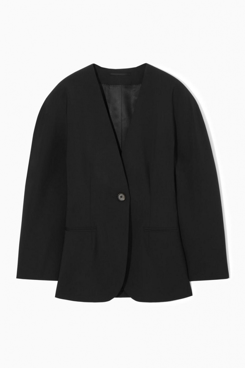 Blazer Dama COS Sculpted Collarless Lână Negrii | NZQAW-4037