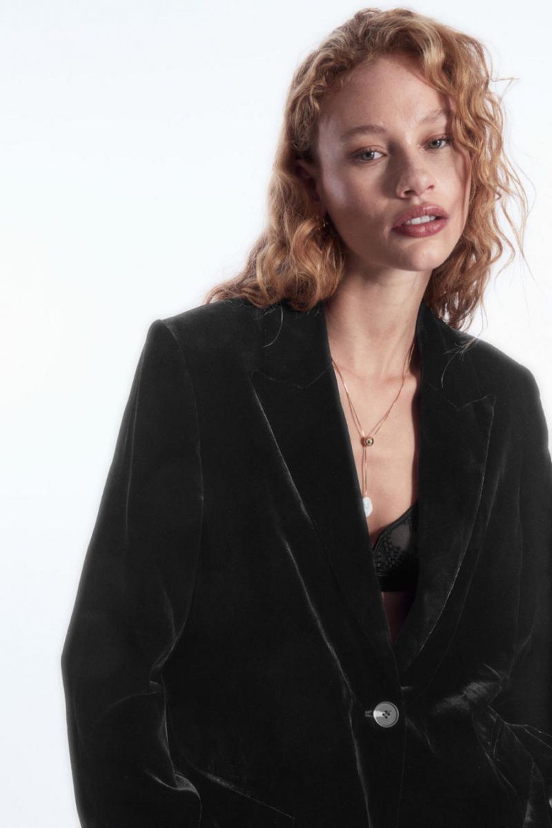 Blazer Dama COS Silk-blend Velvet Negrii | PRCNG-3610