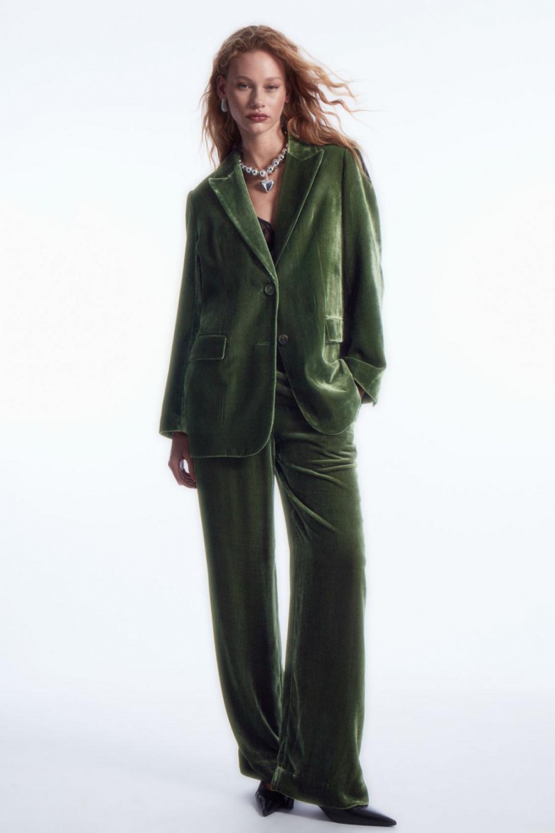 Blazer Dama COS Silk-blend Velvet Verzi Inchis | FJOQT-3896