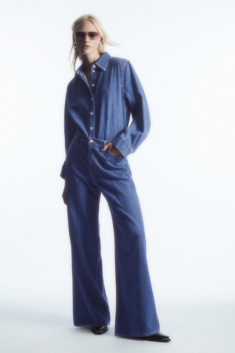 Blugi Dama COS Largi-leg High-rise Albastri Deschis | DBTEF-0259