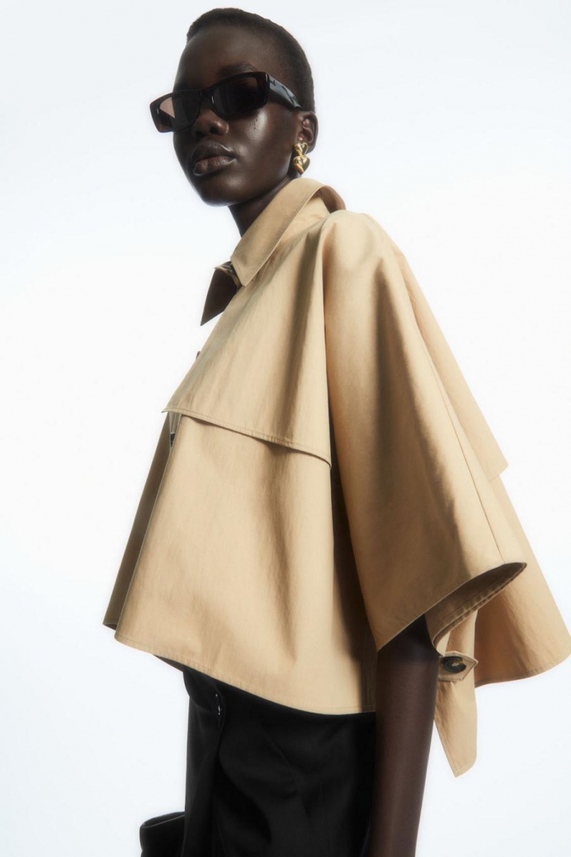 Capes Dama COS Cropped Trench Coat Bej Deschis | KXATD-4097