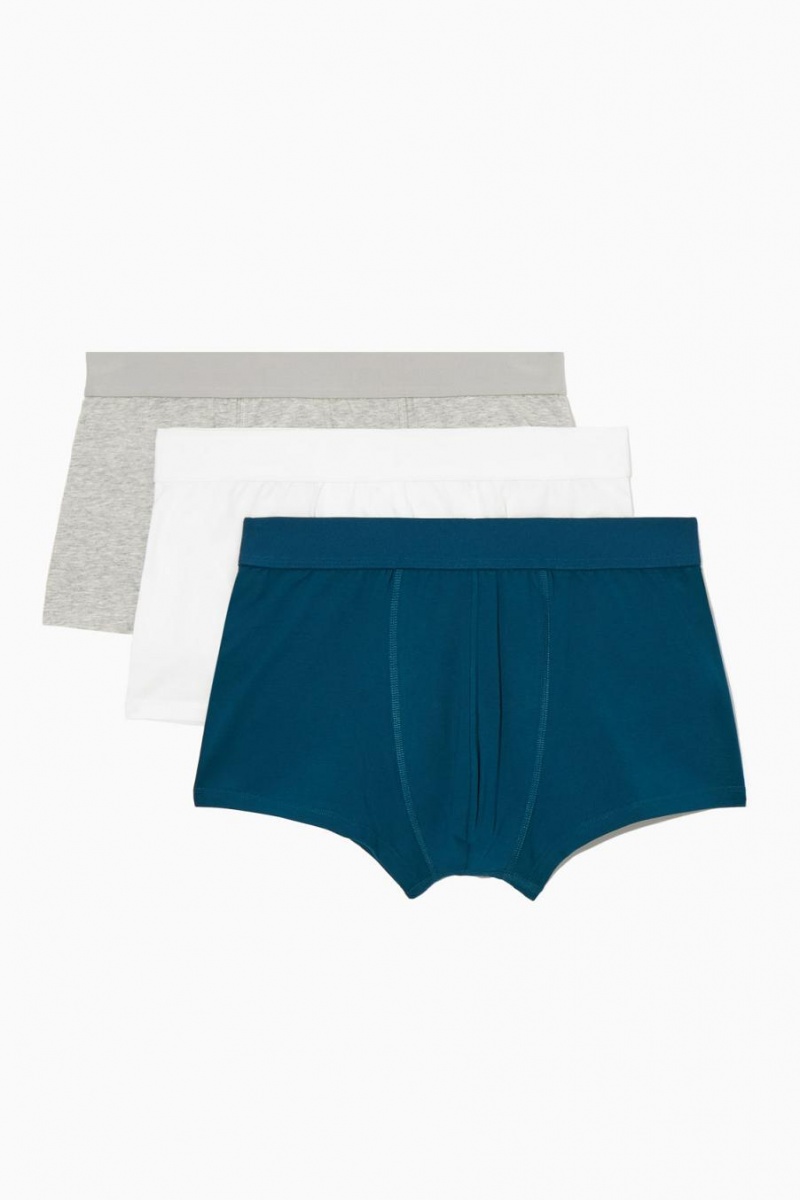 Chiloți Barbati COS 3-pack Jersey Boxer Albi Turcoaz Gri | IWNHU-6819
