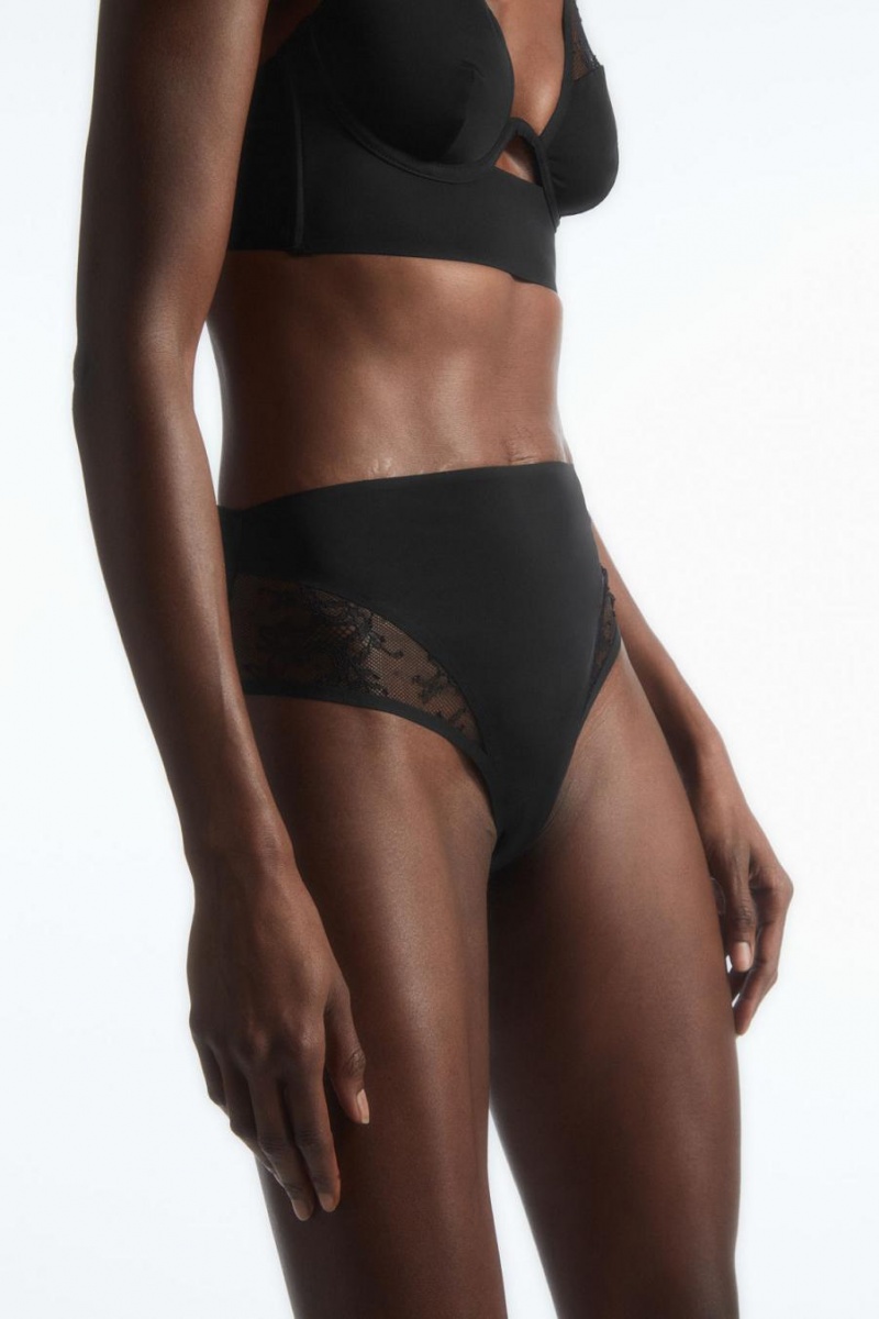 Chiloți Dama COS High-waisted Dantela-panelled Negrii | PADTE-6059