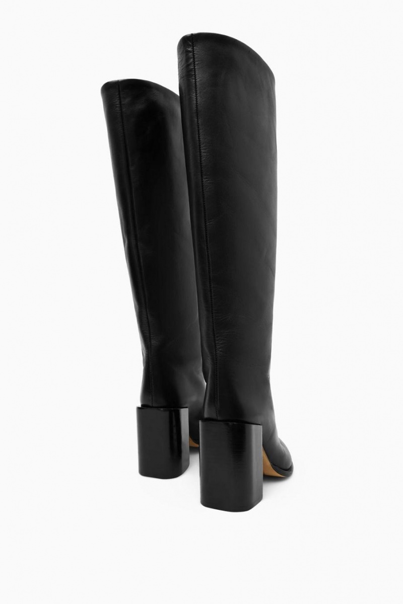 Cizme Dama COS Knee-high Pointed Piele Negrii | EBTHX-7693