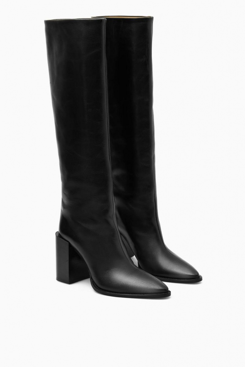 Cizme Dama COS Knee-high Pointed Piele Negrii | EBTHX-7693