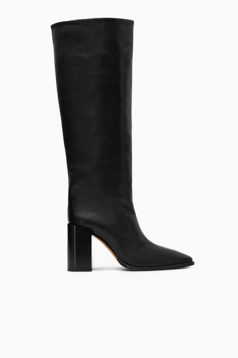 Cizme Dama COS Knee-high Pointed Piele Negrii | EBTHX-7693