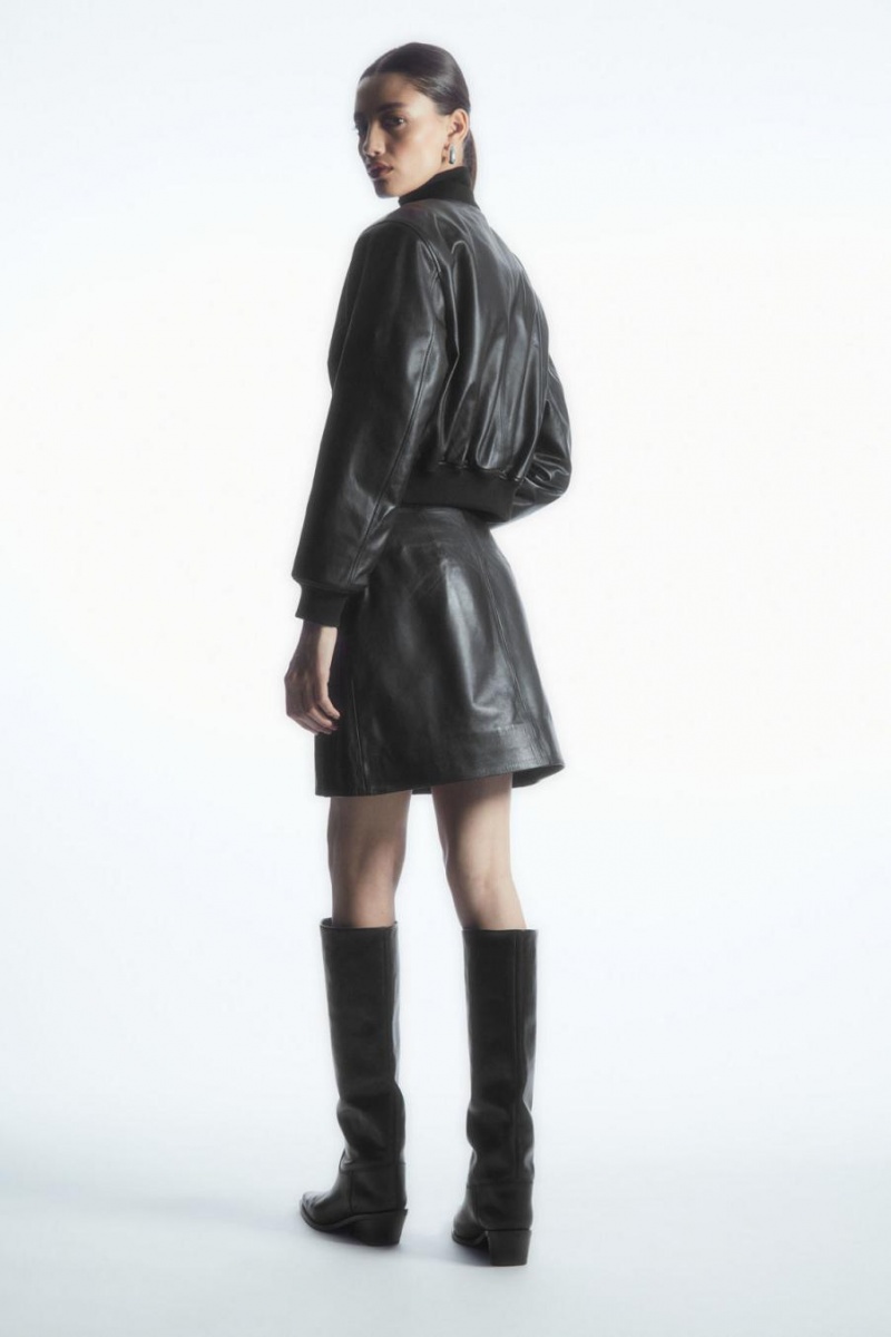 Fusta Dama COS Appliquéd Piele Mini Negrii | YBRSW-7235
