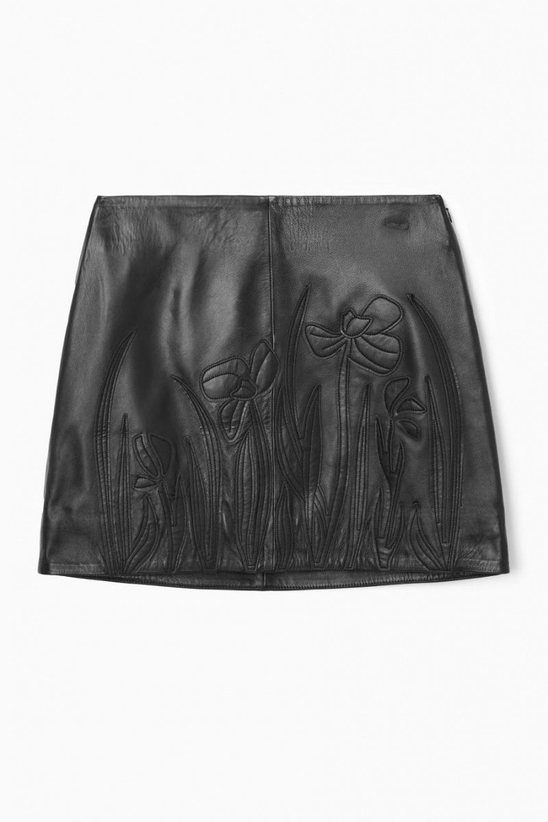 Fusta Dama COS Appliquéd Piele Mini Negrii | YBRSW-7235