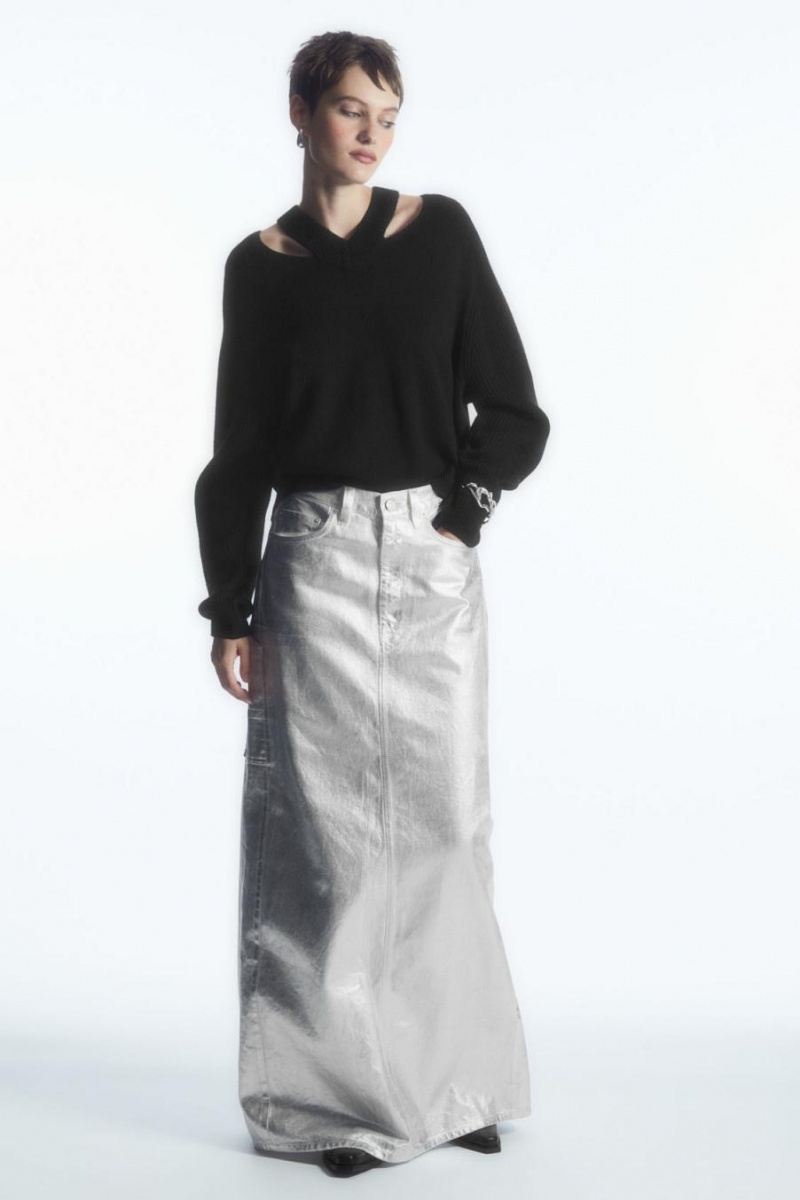 Fusta Dama COS Coated-denim Maxi Argintii | VODUE-5310
