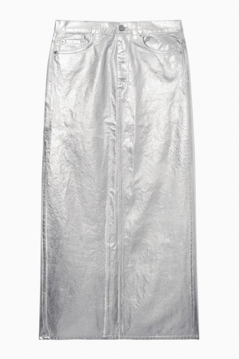 Fusta Dama COS Coated-denim Maxi Argintii | VODUE-5310