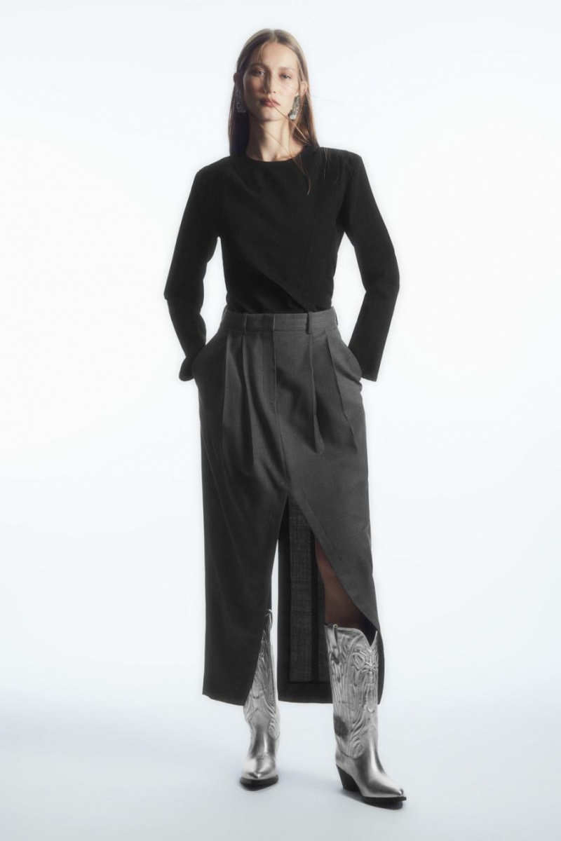 Fusta Dama COS Deconstructed Lână Pencil Gri Inchis | ECGFJ-5930