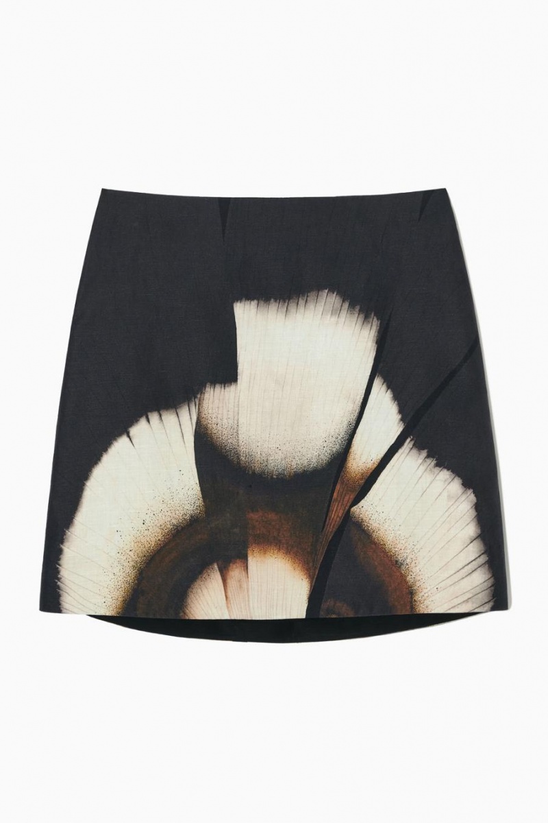 Fusta Dama COS Floral-print Linen-blend Mini Negrii | QVLUI-7210