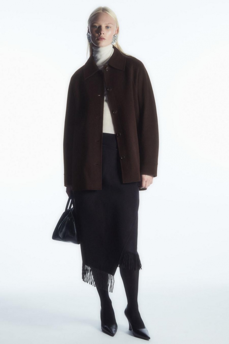 Fusta Dama COS Fringed Lână Midi Wrap Bleumarin | NIXCE-3650