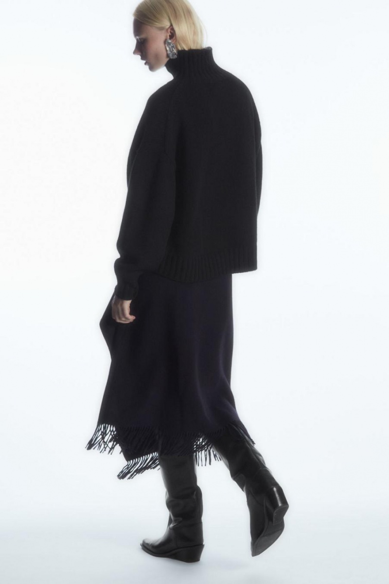 Fusta Dama COS Fringed Lână Midi Wrap Bleumarin | NIXCE-3650