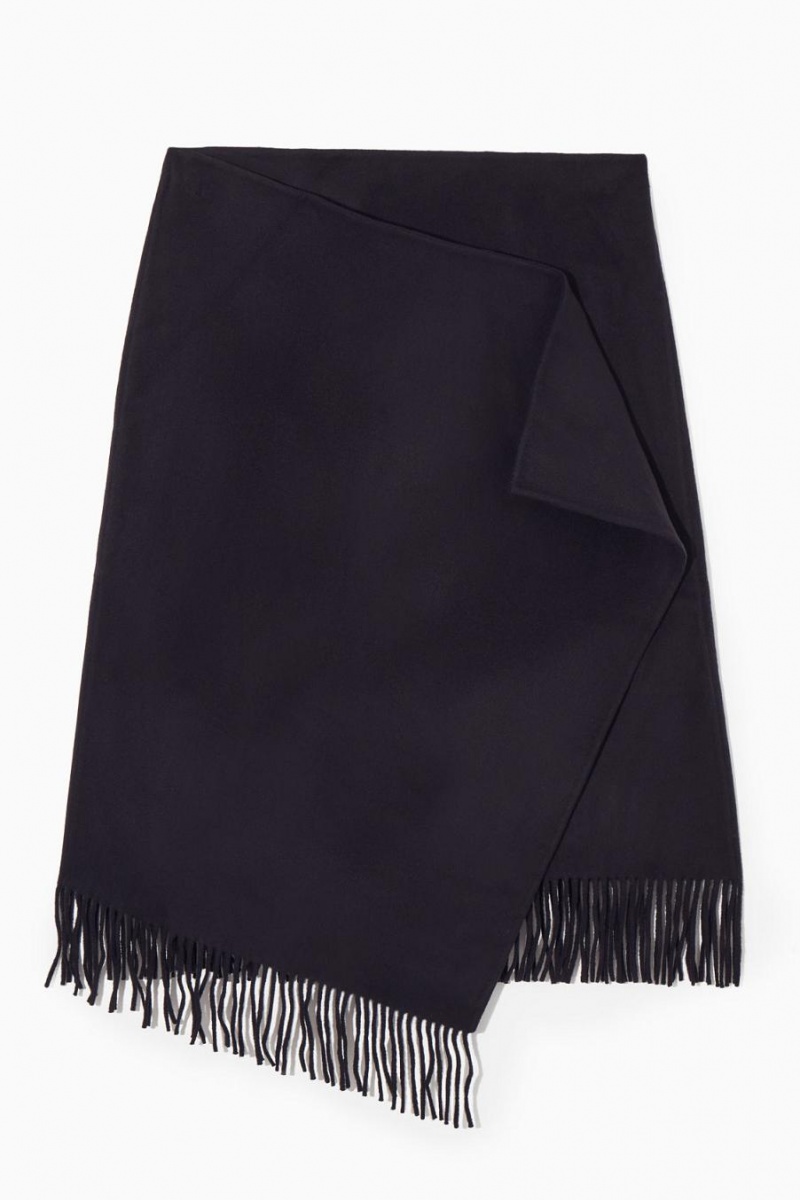 Fusta Dama COS Fringed Lână Midi Wrap Bleumarin | NIXCE-3650
