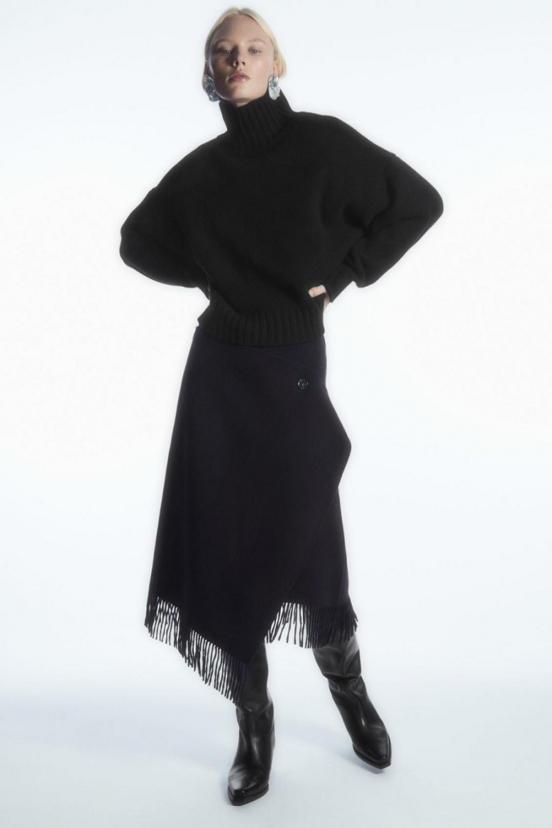 Fusta Dama COS Fringed Lână Midi Wrap Bleumarin | NIXCE-3650