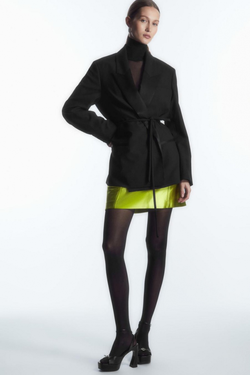 Fusta Dama COS High-shine Satin Mini Verzi | ZFLPU-7813