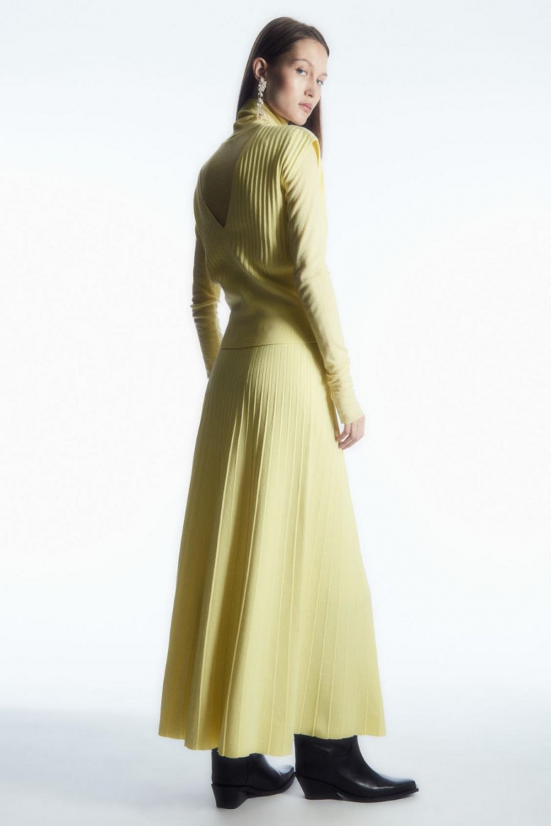 Fusta Dama COS Plisat Tricotate Maxi Galbeni Deschis | YWTSD-8014