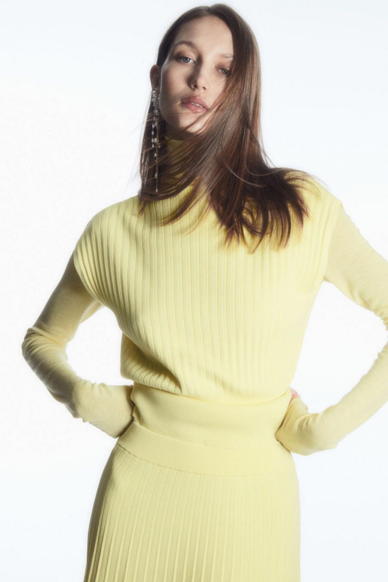 Fusta Dama COS Plisat Tricotate Maxi Galbeni Deschis | YWTSD-8014