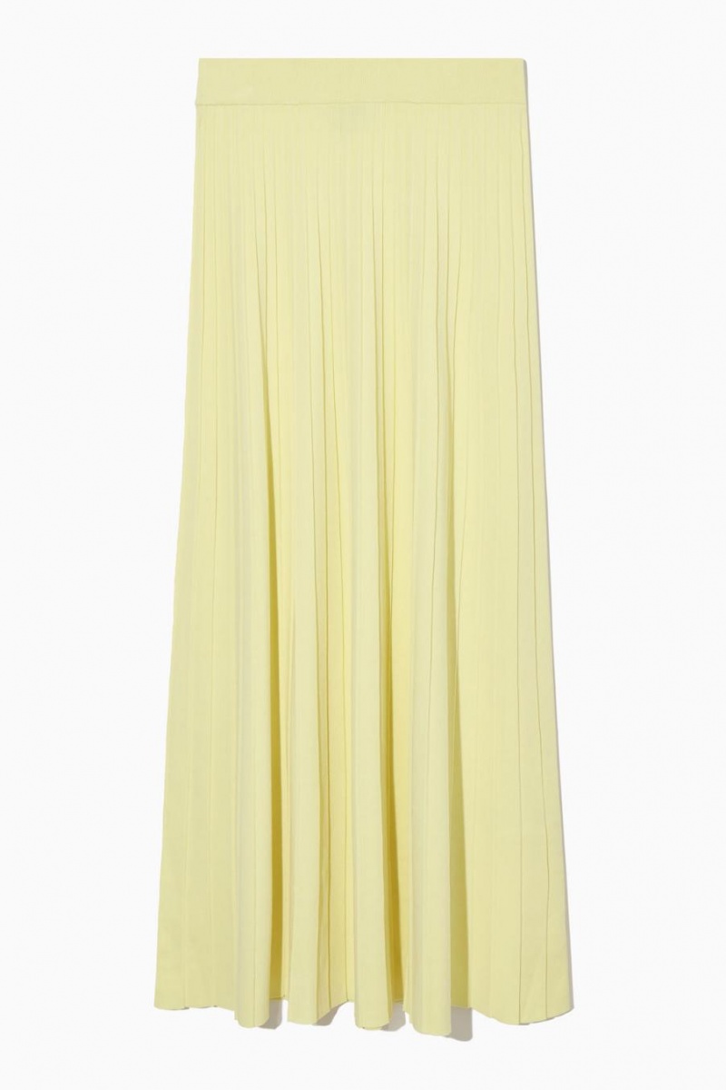 Fusta Dama COS Plisat Tricotate Maxi Galbeni Deschis | YWTSD-8014