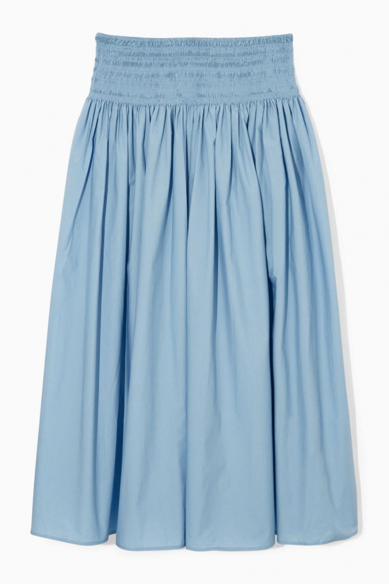 Fusta Dama COS Smocked Midi Albastri Deschis | HNKMF-8729