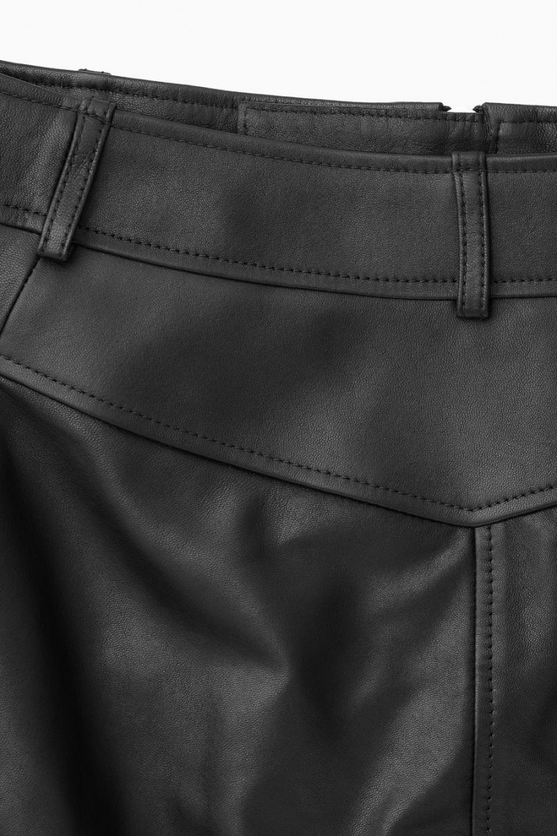 Fusta Dama COS Zip-up Piele Midi Negrii | OCTWB-9860