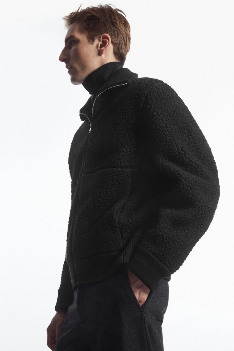 Geaca Barbati COS Funnel-neck Teddy Negrii | XIYWU-3804