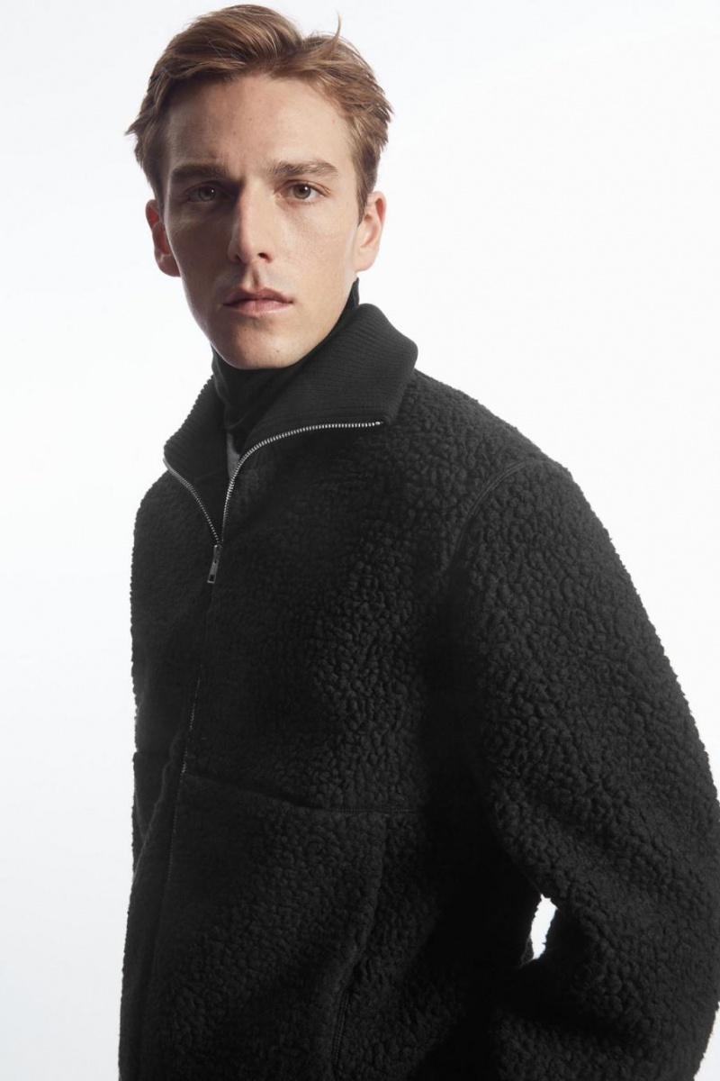 Geaca Barbati COS Funnel-neck Teddy Negrii | XIYWU-3804
